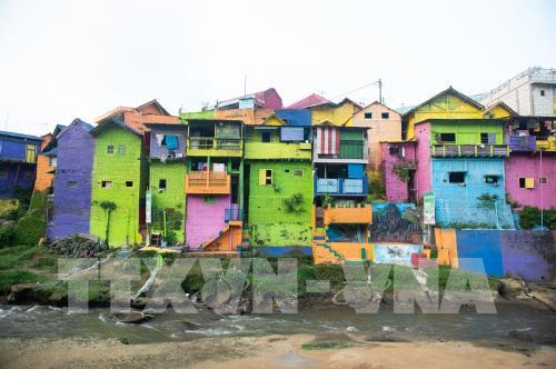 Ngắm ngôi làng cầu vồng rực rỡ sắc màu ở Indonesia