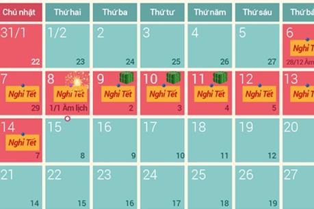 Tết Âm lịch Bính Thân 2016 được nghỉ 9 ngày