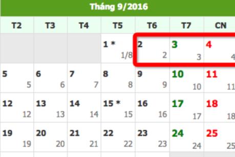 Lịch nghỉ lễ Quốc khánh 2/9/2016 chính thức