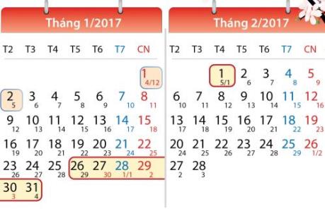 Lịch nghỉ Tết âm lịch 2017 của học sinh, sinh viên Hà Nội