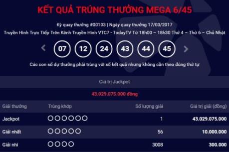Xổ số Vietlott: Giải Jackpot hơn 43 tỷ đồng đã có chủ nhân