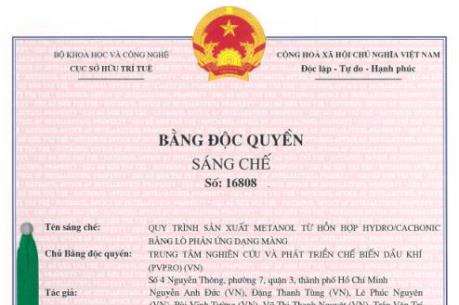 Cấp bằng độc quyền sáng chế cho quy trình sản xuất methanol