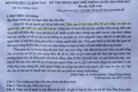 Gợi ý đáp án đề thi Ngữ văn THPT quốc gia 2017