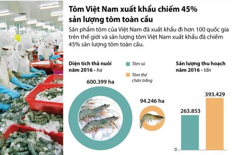 Tôm Việt Nam xuất khẩu chiếm 45% sản lượng tôm toàn cầu