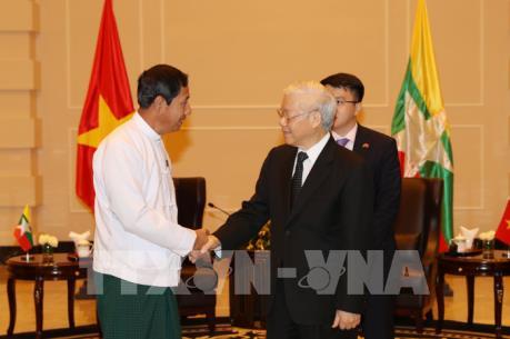 Tổng Bí thư Nguyễn Phú Trọng tiếp Chủ tịch Đảng Đoàn kết và Phát triển Liên bang Myanmar