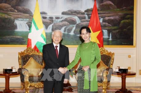 Tổng Bí thư Nguyễn Phú Trọng hội kiến với Cố vấn Nhà nước Myanmar Aung San Suu Kyi