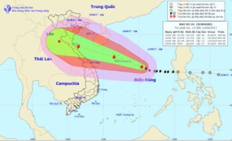 Bão số 10 tiến vào vùng biển ven bờ khu vực Nghệ An đến Quảng Bình