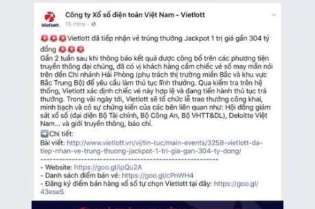 Vietlott đã tiếp nhận vé trúng thưởng Jackpot 1 trị giá gần 304 tỷ đồng