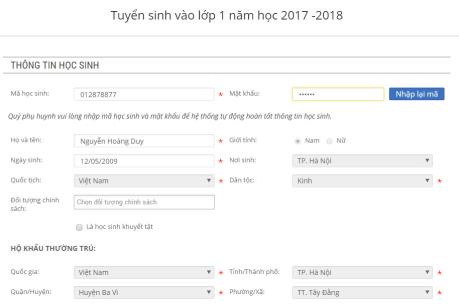 Hướng dẫn cách đăng ký tuyển sinh trực tuyến vào lớp 1 năm học 2018-2019