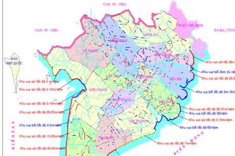 Bản đồ sạt lở bờ sông, xói lở bờ biển vùng Đồng bằng sông Cửu Long