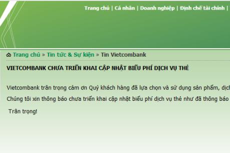 Vietcombank thông báo tạm dừng tăng phí rút tiền ATM nội mạng