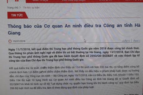 Khởi tố hình sự vụ điểm thi bất thường tại Hà Giang