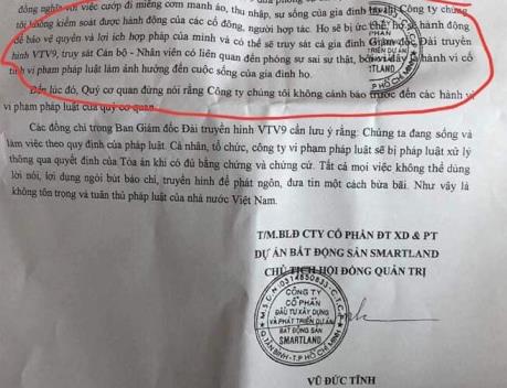 Đề nghị làm rõ hành vi đe dọa giết người của lãnh đạo Công ty Smartland