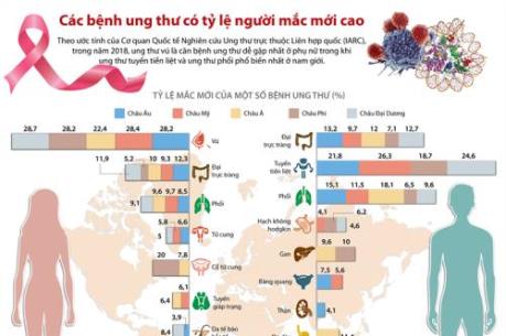 Các bệnh ung thư có tỷ lệ người mắc mới cao