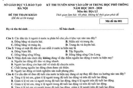 Đề thi tham khảo kỳ thi tuyển sinh vào lớp 10 THPT môn Địa lí