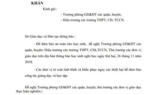 Bão số 9: Ngày mai 26/11, học sinh TP Hồ Chí Minh được nghỉ học