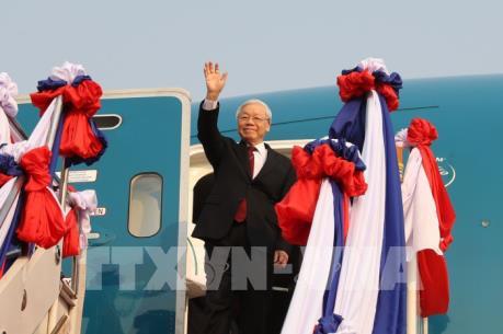 Tổng Bí thư, Chủ tịch nước Nguyễn Phú Trọng tới thủ đô Viêng Chăn, Lào