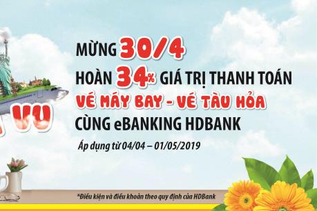Ưu đãi khi mua vé máy bay, vé tàu hỏa qua eBanking của HDBank