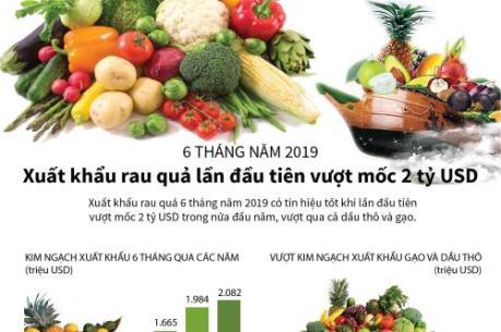 6 tháng năm 2019: Xuất khẩu rau quả lần đầu tiên vượt mốc 2 tỷ USD