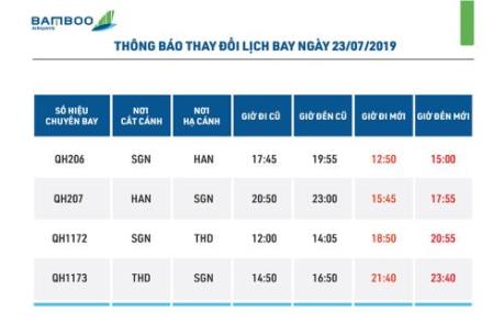Bamboo Airways thay đổi giờ khai thác các chuyến bay từ Thanh Hóa và Hà Nội