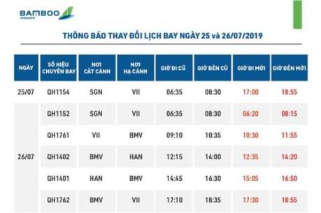 Bamboo Airways thay đổi giờ khai thác một số chuyến bay