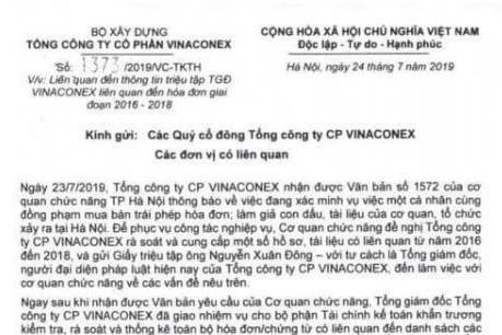 Vinaconex lên tiếng về vụ Tổng giám đốc bị triệu tập 