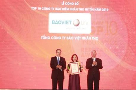 Bảo Việt Nhân thọ dẫn đầu top 10 "Công ty bảo hiểm nhân thọ uy tín 2019"