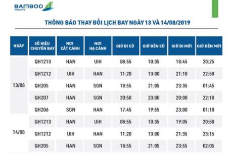 Bamboo Airways thay đổi giờ bay của một số chuyến bay