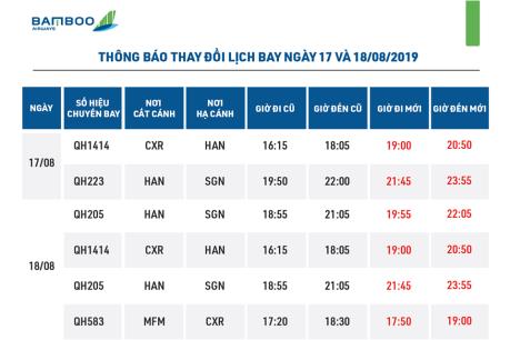 Bamboo Airways điều chỉnh thời gian khai thác 3 chặng bay trong hai ngày tới