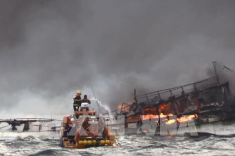 Hàn Quốc huy động tàu, trực thăng tìm kiếm thuyền viên mất tích trong vụ cháy tàu cá