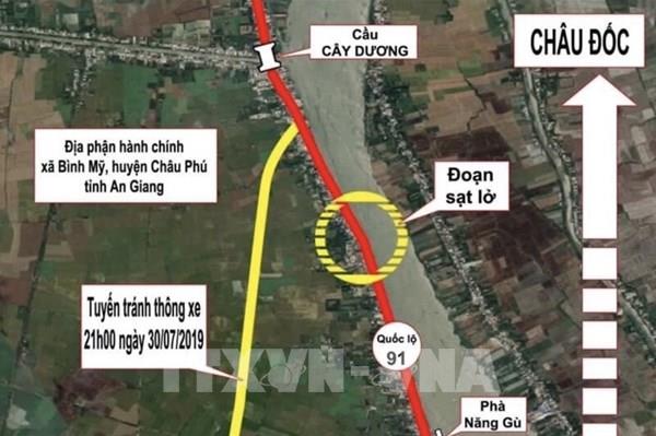An Giang đề nghị chỉnh trị dòng chảy sông Hậu để bảo vệ Quốc lộ 91 đoạn qua xã Bình Mỹ