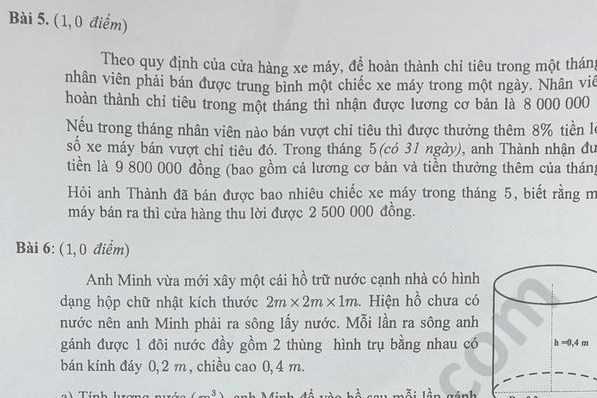 Đề thi và Đáp án đề thi vào lớp 10 môn Toán TPHCM 2020