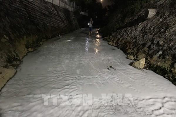 Suối Sọ ở Bình Dương lại đổi màu, nổi bọt trắng