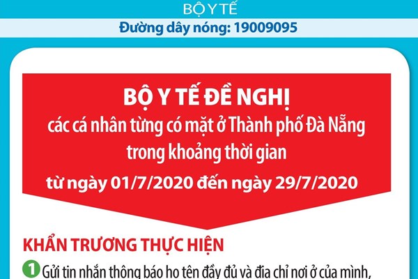 Bộ Y tế đề nghị những người có mặt ở Đà Nẵng thực hiện ngay 4 nội dung
