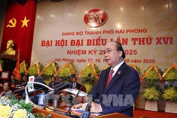 Thủ tướng Nguyễn Xuân Phúc dự chỉ đạo Đại hội Đảng bộ thành phố Hải Phòng lần thứ XVI