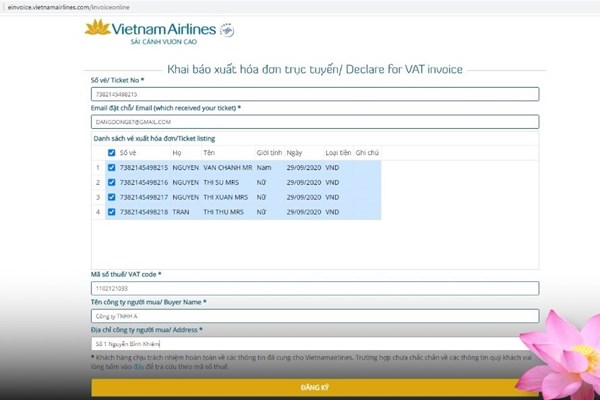 Vietnam Airlines đổi mới phương thức xuất hóa đơn cho khách mua vé trực tuyến