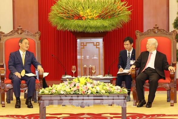 Tổng Bí thư, Chủ tịch nước Nguyễn Phú Trọng tiếp Thủ tướng Nhật Bản Suga Yoshihide