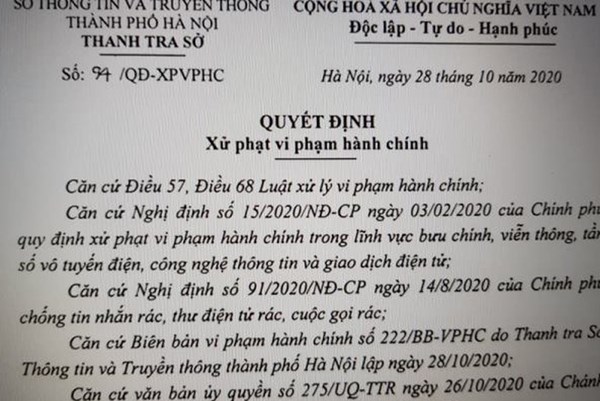 Hà Nội xử phạt các trường hợp nhắn tin, gọi điện “rác”