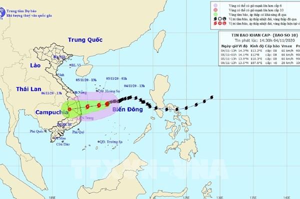 Bão số 10 có khả năng đi vào đất liền các tỉnh Quảng Ngãi đến Khánh Hòa