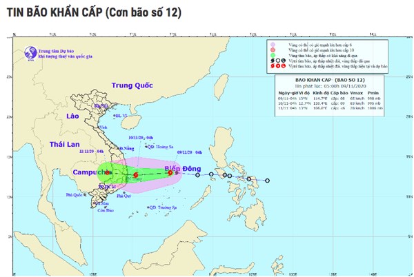 Cập nhật mới nhất đường đi của cơn bão số 12