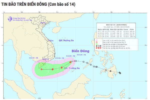 Bão số 14 cách quần đảo Trường Sa khoảng 150 km về phía Tây Nam