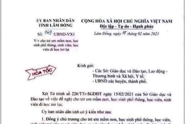 Học sinh lớp 9 làm giả văn bản của UBND tỉnh Lâm Đồng về nghỉ học phòng dịch COVID-19