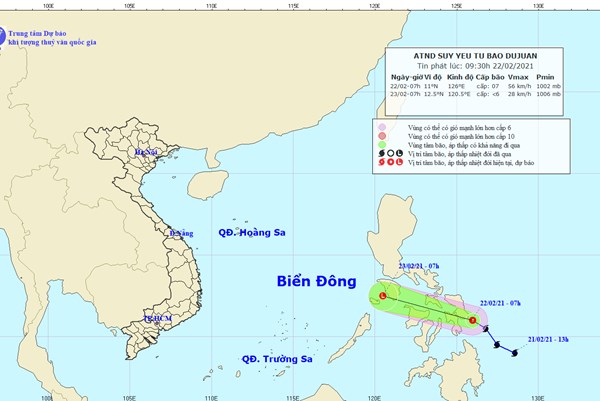 Bão Dujuan suy yếu thành áp thấp nhiệt đới