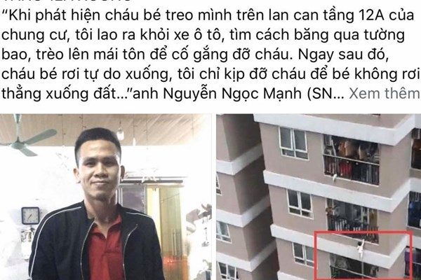 Thanh niên cứu bé gái ngã từ tầng 12A, cộng đồng mạng hết lời khen ngợi