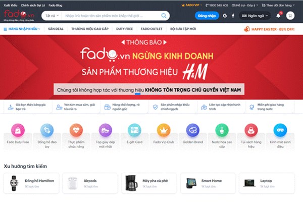 Sàn thương mại điện tử Fado.vn ngừng kinh doanh H&M vô thời hạn