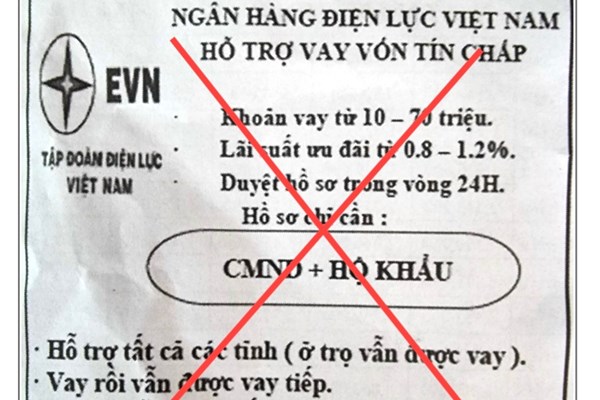 Cảnh báo giả mạo thương hiệu EVN để cho vay tín chấp