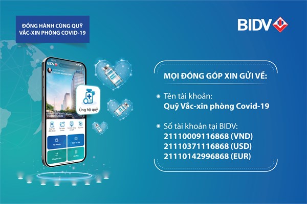 BIDV là ngân hàng tiếp nhận ủng hộ Quỹ vaccine phòng COVID-19