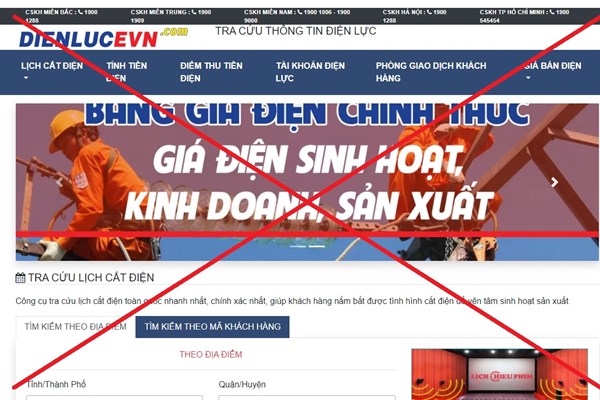 Xuất hiện trang web giả mạo thương hiệu EVN
