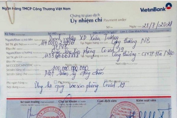 Doanh nghiệp xây dựng Xuân Trường ủng hộ 100 tỷ đồng cho Quỹ vaccine phòng COVID-19