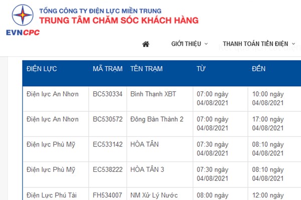 Lịch cắt điện Bình Định ngày mai 4/8 cập nhật mới nhất